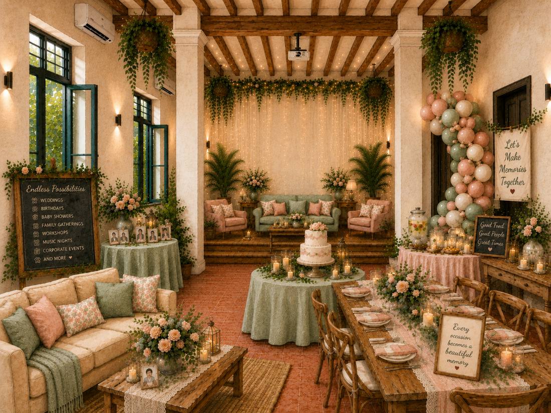 Watercolor of the event hall set for a celebration