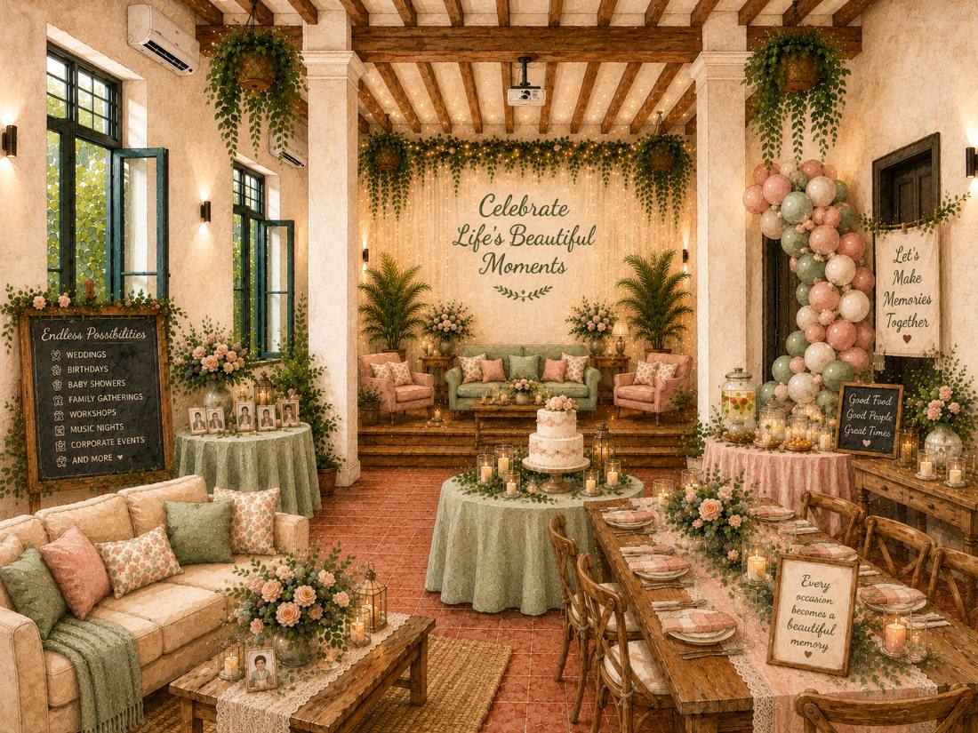 Watercolor of the event hall set for a celebration
